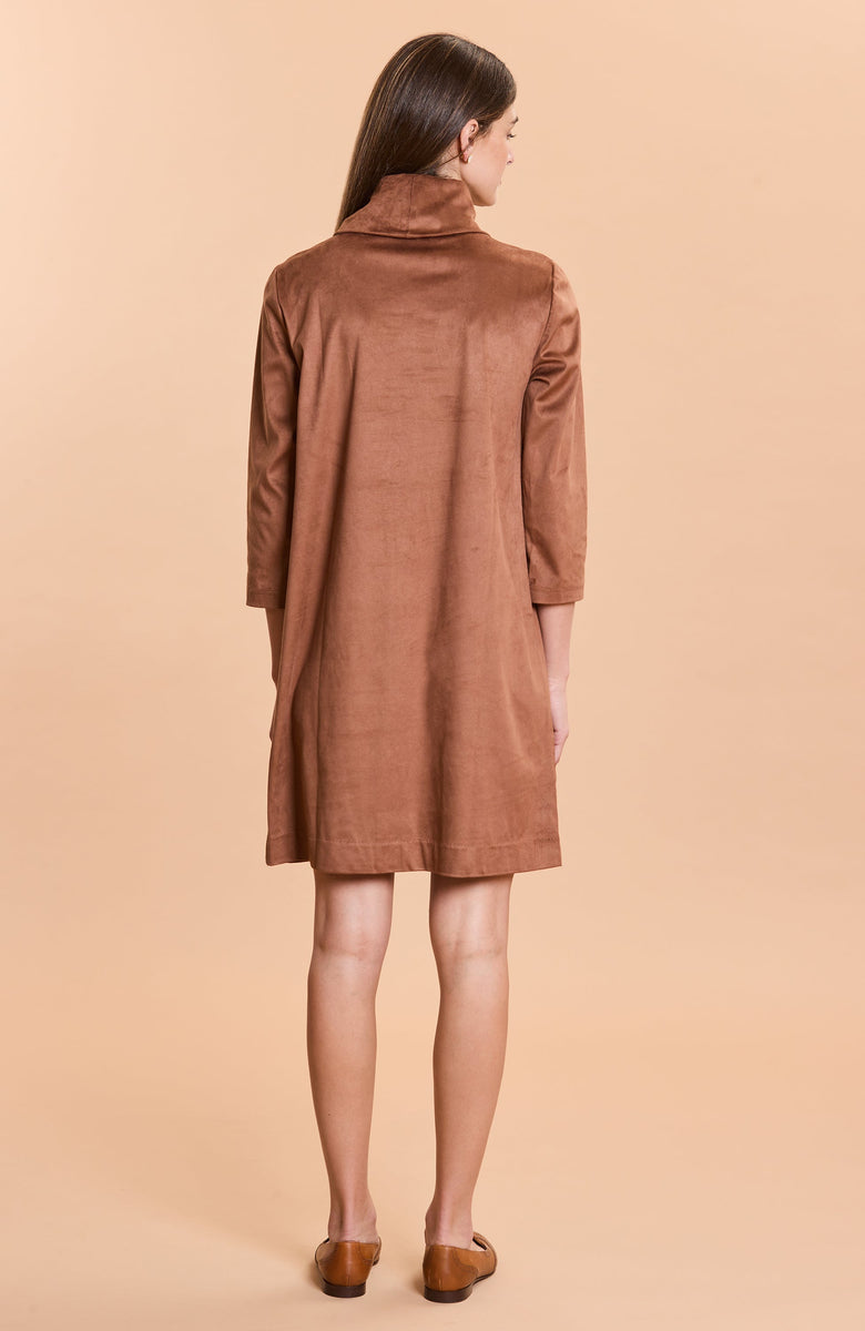 Tyler Böe Kim Cowl Faux Suede Dress in Saddle