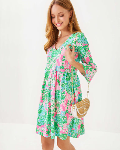 Lilly Pulitzer Jannie V-Neck 3/4 Sleeve Dress - Multi - Plumes In Bloom