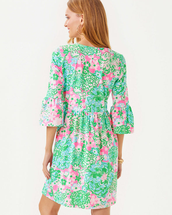 Lilly Pulitzer Jannie V-Neck 3/4 Sleeve Dress - Multi - Plumes In Bloom