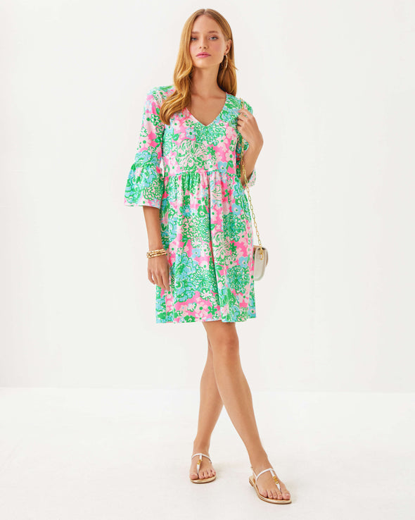 Lilly Pulitzer Jannie V-Neck 3/4 Sleeve Dress - Multi - Plumes In Bloom