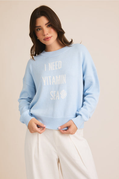 "I Need Vitamin Sea" Sweater - Baby Blue