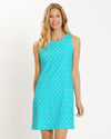 Full body view of model in the Jude Connally Beth Dress - Trellis Trio Aqua