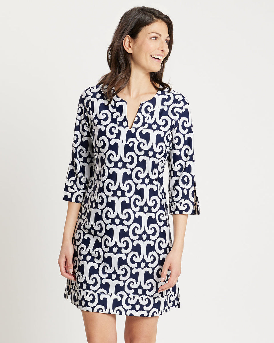 Jude Connally Megan Dress in JC Ikat Navy | Preppy Tunic Dress – THE ...