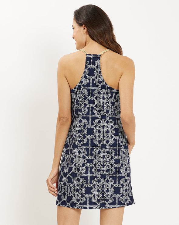 Back view of the Jude Connally Bailey Dress - Lattice Ropes Navy