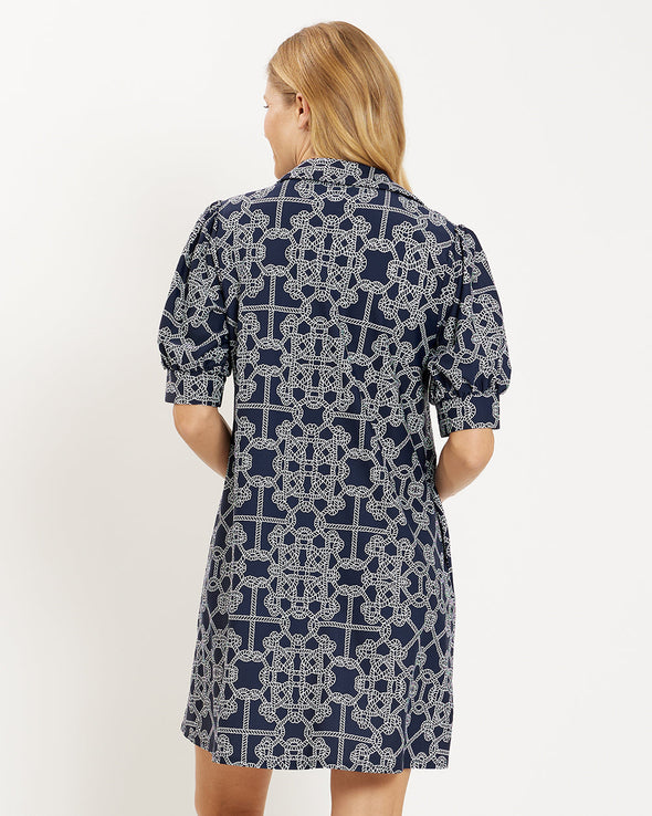 Back view of the Jude Connally Emerson Dress - Lattice Ropes Navy