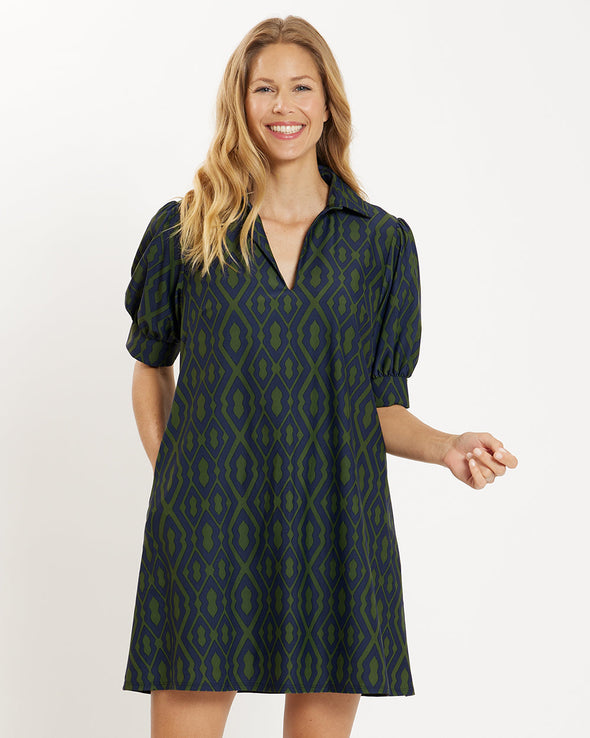 Jude Connally Emerson Dress - Moroccan Trellis Navy Loden