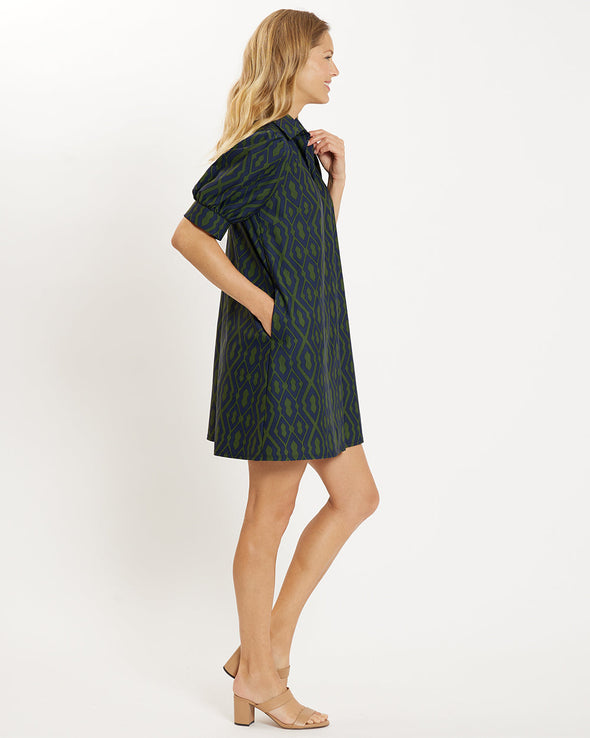 Jude Connally Emerson Dress - Moroccan Trellis Navy Loden