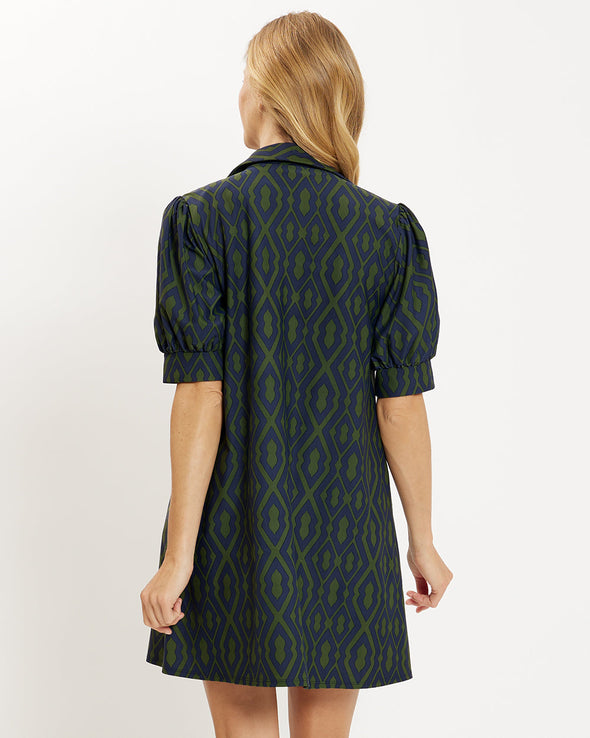 Jude Connally Emerson Dress - Moroccan Trellis Navy Loden