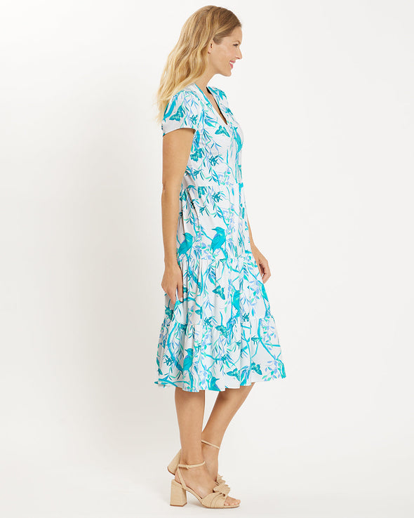 Side view of the Jude Connally Libby Dress - Birds And Butterflies White