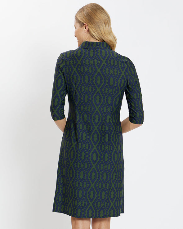 Jude Connally Susanna Dress - Moroccan Trellis Navy Loden