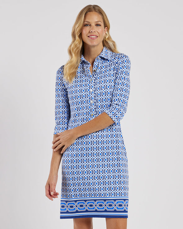 Jude Connally Susanna Dress - Terrace Geo Border Beacon Blue