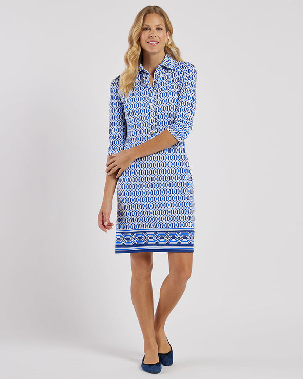 Jude Connally Susanna Dress - Terrace Geo Border Beacon Blue