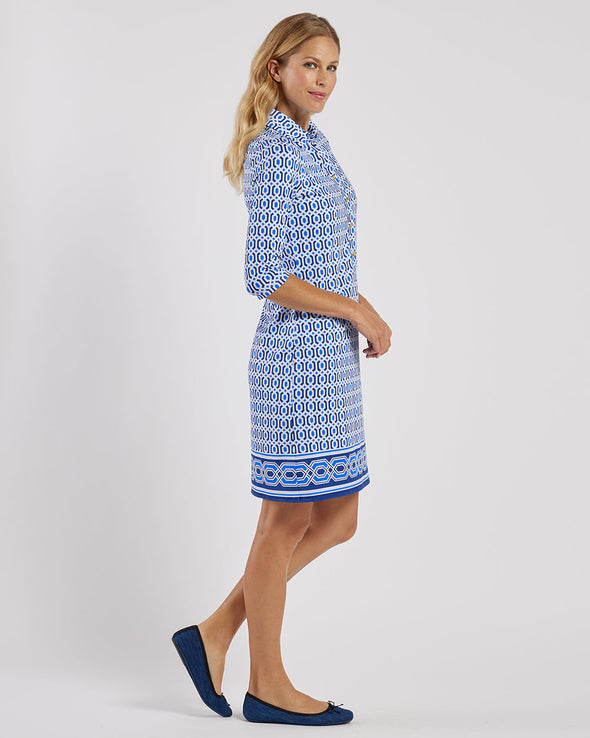 Jude Connally Susanna Dress - Terrace Geo Border Beacon Blue