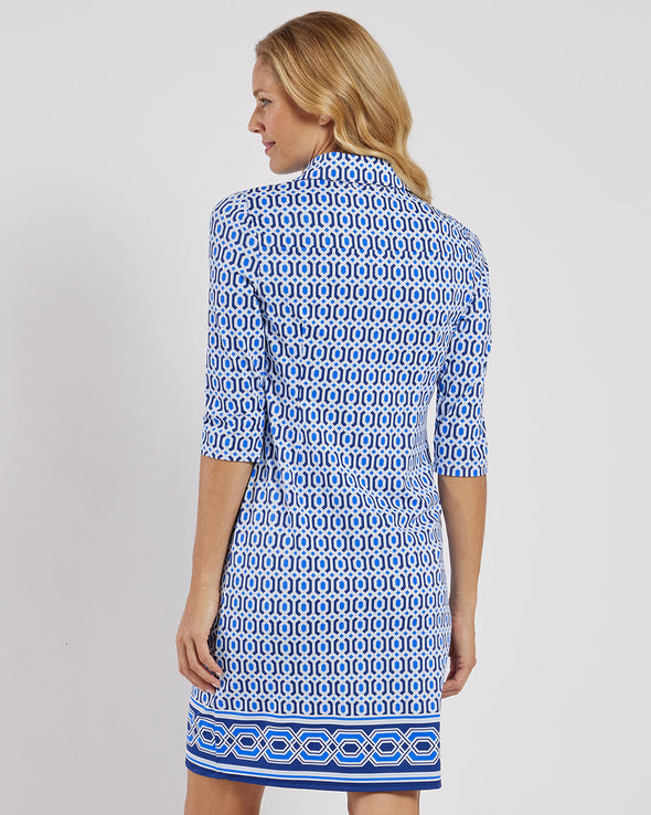 Jude Connally Susanna Dress - Terrace Geo Border Beacon Blue