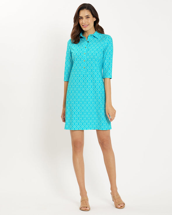 Full body view of the Jude Connally Susanna Dress - Trellis Trio Aqua