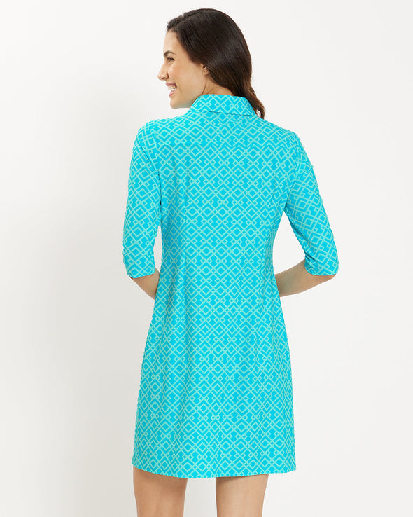 Back view of the Jude Connally Susanna Dress - Trellis Trio Aqua