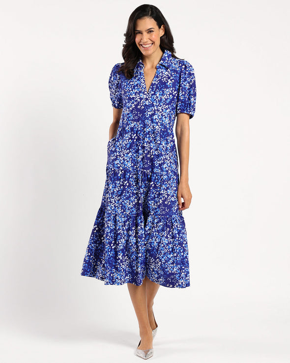 Jude Connally Portia Dress - Painterly Cheetah Beacon Blue