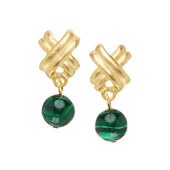 Susan Shaw Mini X Malachite Drop Stud Earrings