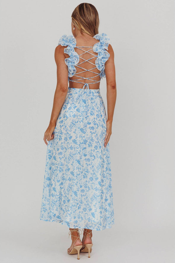 Nantucket Ruffle Floral Maxi Dress - Blue