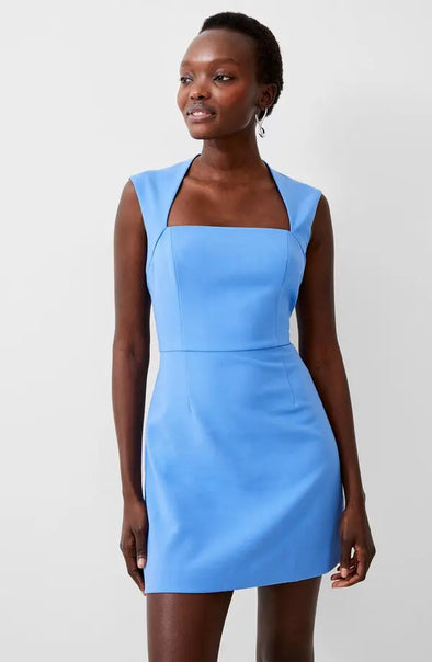 Close up view of the French Connection Kylie Dress - Chalk Blue