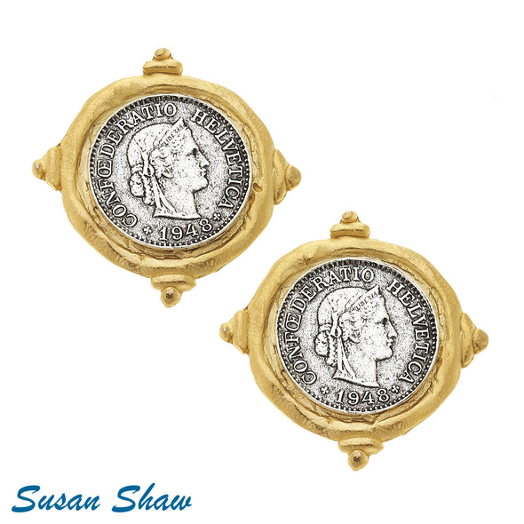 Susan Shaw Gold and Silver Coin Stud Earring