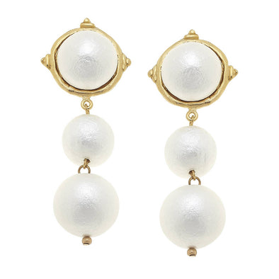 Susan Shaw Gold Double Cotton Pearl Drop Earrings