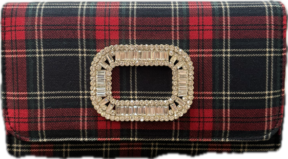 Lisi Lerch Ruby Clutch - Red Plaid Rhinestone Buckle