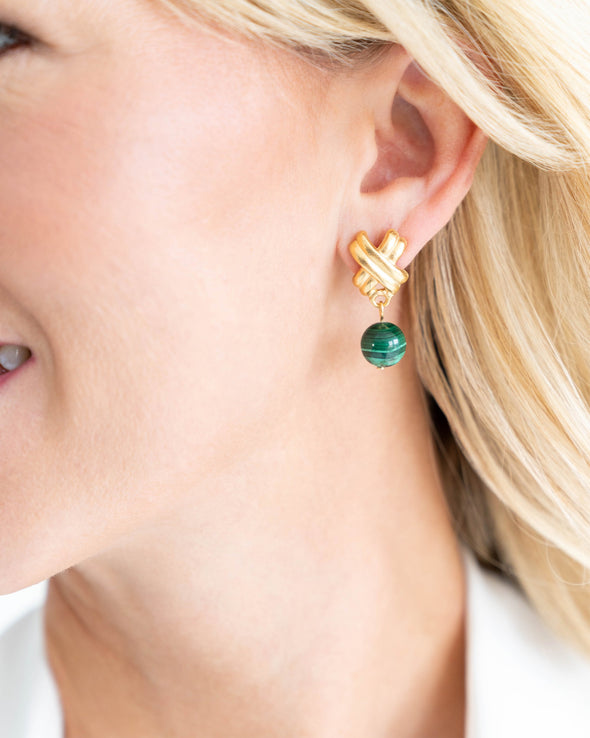 Susan Shaw Mini X Malachite Drop Stud Earrings