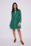 Full body view of the Addison dress in Emerald