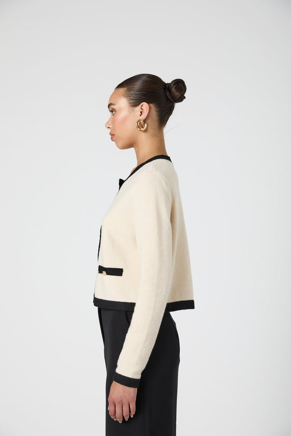 French Connection Vhari Contrast Cardigan - Cream/Black