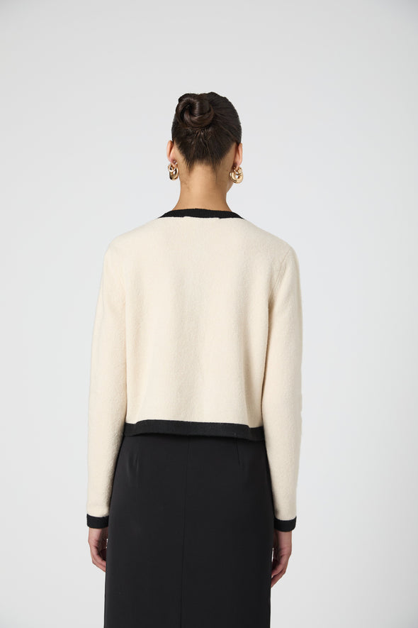 French Connection Vhari Contrast Cardigan - Cream/Black