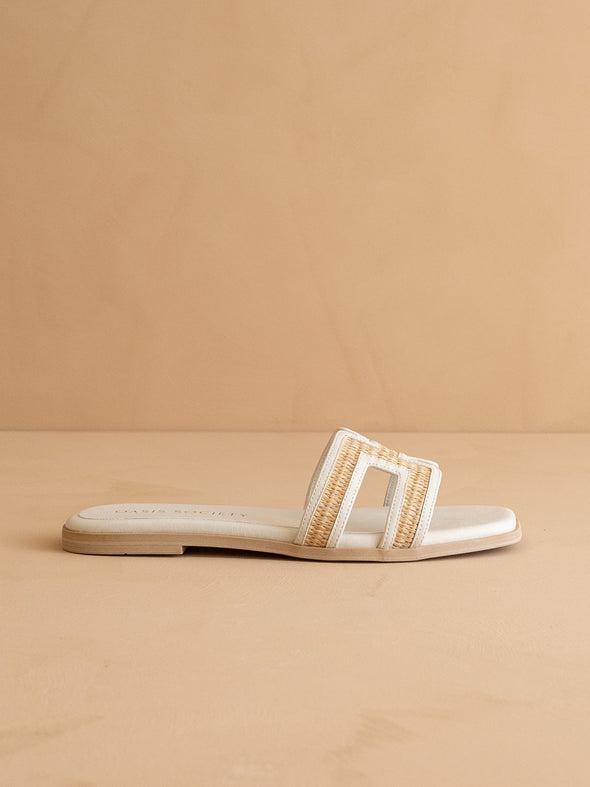 The Ena H Cutout Raffia Slide - White