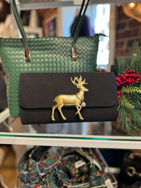 Lisi Lerch Avery Clutch - Black Reindeer with Necklace