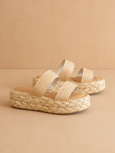 The Marley Basket Woven Double Strap Platform - Natural