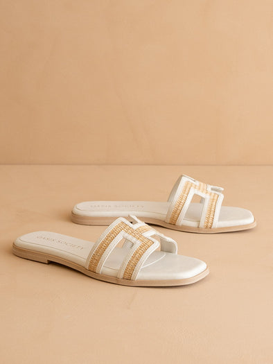 The Ena H Cutout Raffia Slide - White