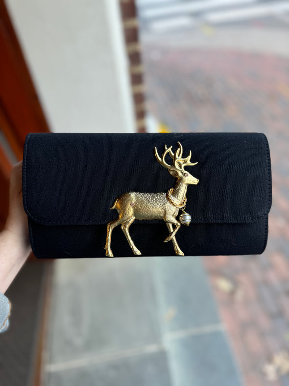 Lisi Lerch Avery Clutch - Black Reindeer with Necklace