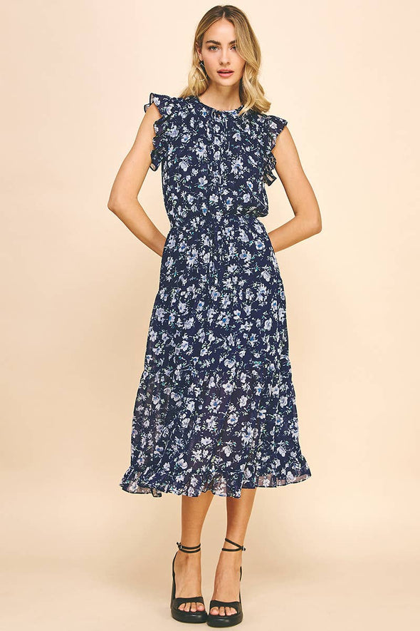 Blue Blossom Midi Dress