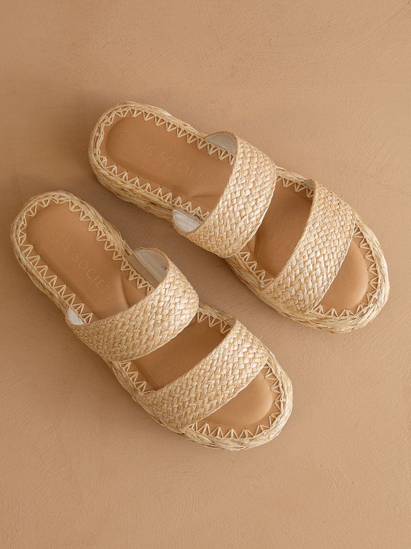 The Marley Basket Woven Double Strap Platform - Natural