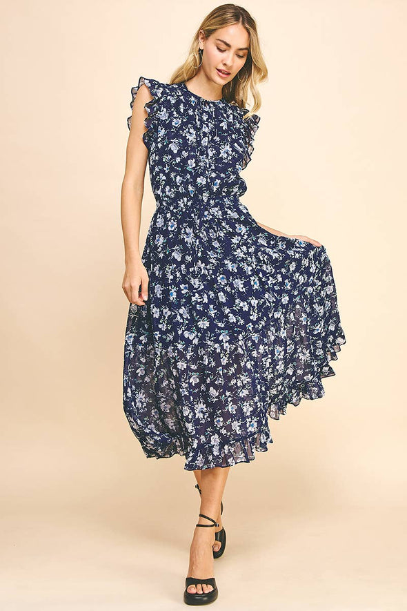 Blue Blossom Midi Dress