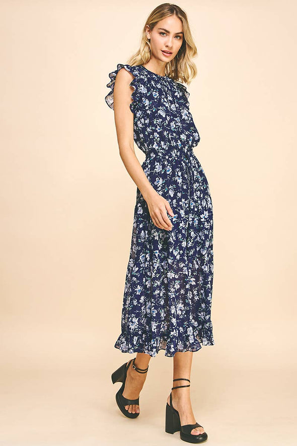 Blue Blossom Midi Dress