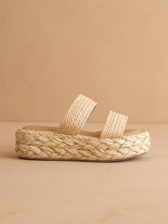 The Marley Basket Woven Double Strap Platform - Natural