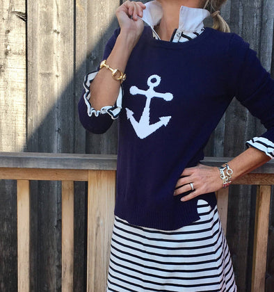 Pink Pineapple Anchor Sweater - Navy