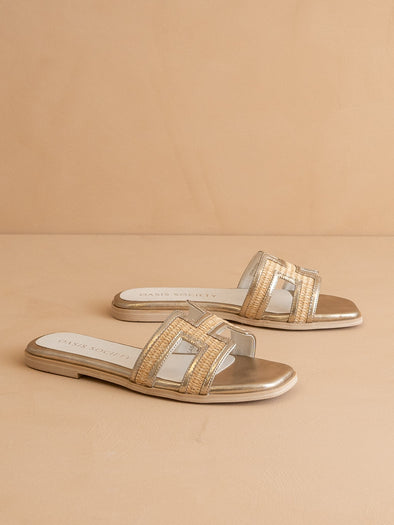 The Ena H Cutout Raffia Slide - Gold