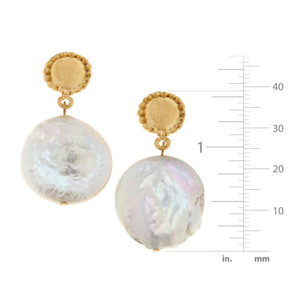 Susan Shaw Large Coin Pearl Drop Earrings