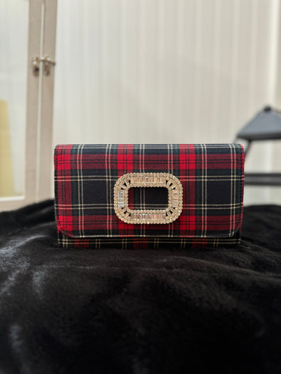 Lisi Lerch Ruby Clutch - Red Plaid Rhinestone Buckle