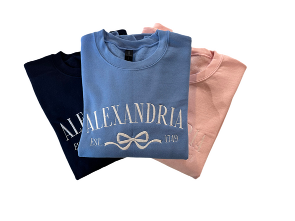 Alexandria Embroidered Bow Sweatshirt - Chambray