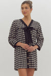 Classic Black and White Bow Tweed Dress