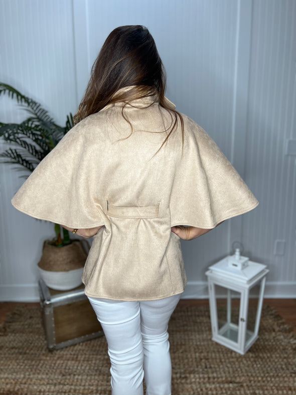 Back view of the Boho Cape Jacket - Taupe