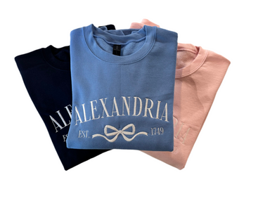 Alexandria Embroidered Bow Sweatshirt - Chambray