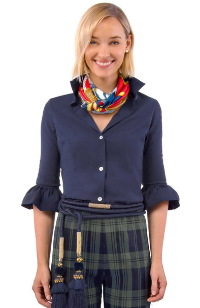 Full body view of the Gretchen Scott Priss Chiffon Blouse - Navy